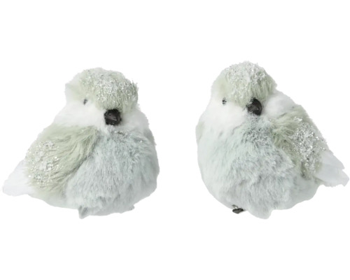 Deux oiseaux d''hiver blancs décoratifs avec paillettes
