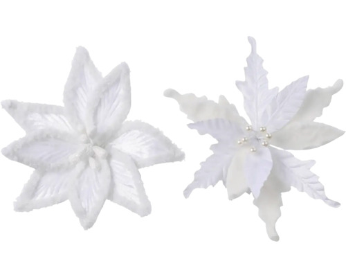 Weihnachtsstern mit Clip winterweiß verschiedene Ausführungen Zwei weiße Kunstweihnachtssterne zur Dekoration