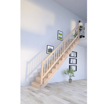 Escalier en bois avec rampe dans une pièce lumineuse