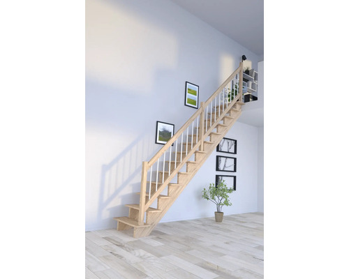 Escalier à limons Pertura Atanas chêne sans contremarches non traité droit 13 Pièce(s) marches/14 pas de marche garde-corps à barres verticales Escalier à limons Pertura Atanas chêne sans contremarches non traité droit 13 Pièce(s) marches/14 pas de marche garde-corps à barres verticales