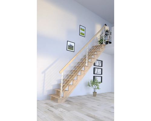 Escalier à limons Pertura Atanas chêne sans contremarches non traité droit 13 Pièce(s) marches/14 pas de marche garde-corps à barres verticales Escalier à limons Pertura Atanas chêne sans contremarches non traité droit 13 Pièce(s) marches/14 pas de marche garde-corps à barres verticales