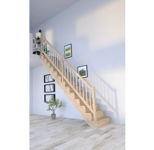 Escalier en bois avec rampe blanche dans une pièce lumineuse