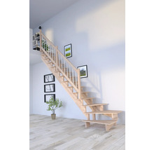 Escalier en bois en intérieur avec rampe blanche