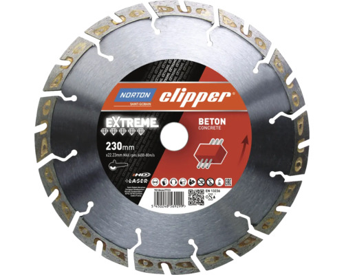 Norton Clipper Disque diamant à tronçonner Extreme béton Ø 230 x 22, 23 mm Norton Clipper disque diamanté de 230 millimètres de diamètre pour béton