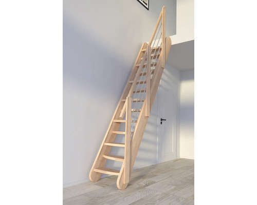 Escalier à limon latéral Pertura hêtre bois lamellé-collé non traité marches praticables réciproques droit 12 marches - 13 pas de marche garde-corps à barres