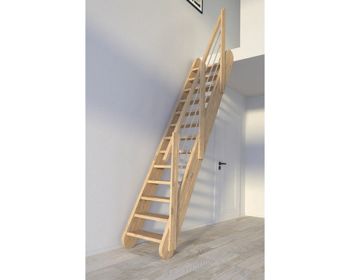 Escalier à crémaillère Pertura Kybele chêne sans contremarches non traité droit 12 Pièce(s) marches/13 pas de marche garde-corps à barres verticales Escalier à crémaillère Pertura Kybele chêne sans contremarches non traité droit 12 Pièce(s) marches/13 pas de marche garde-corps à barres verticales