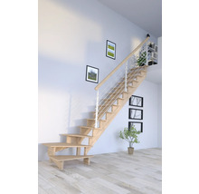 Escalier en bois avec rampe dans une pièce lumineuse