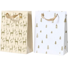 Zwei Geschenktüten mit Wintermotiven und Tragegriffen