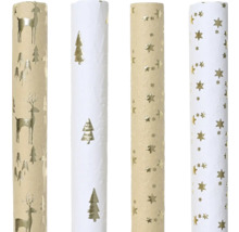 Verschiedene Rollen Geschenkpapier mit weihnachtlichen Motiven