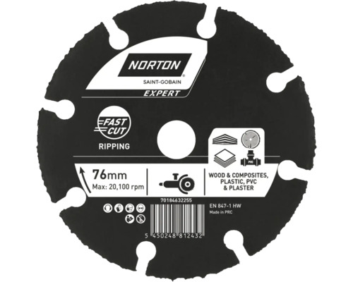 Norton Disque à tronçonner en métal dur Multi Carbide Ø 76 x 10 mm