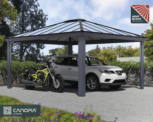 Carport mit Auto und Motorrad