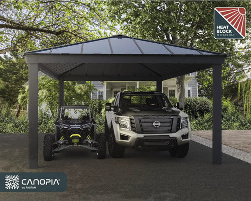 Carport autoportant Canopia avec deux véhicules garés