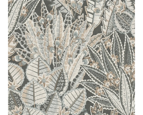 Papier peint intissé 39653-3 Ethno feuilles jungle gris Vue détaillée d''un papier peint avec motif de feuilles