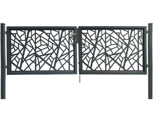 Portail double Amsterdam 300 x 100 cm avec poteau de portail 7.6x7.6 cm à sceller dans du béton anthracite