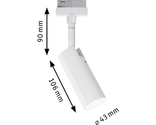 Spot sur rail blanc avec dimensions