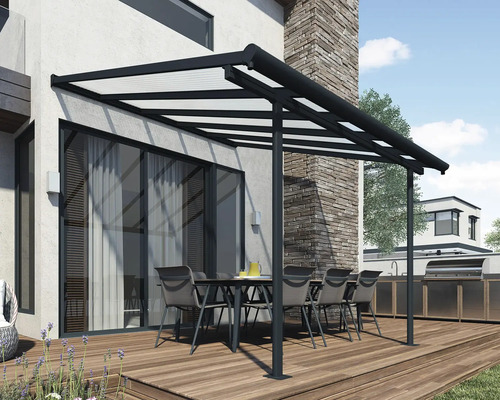 Terrasse avec auvent, table et chaises pour l''extérieur