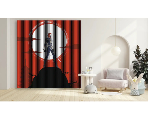 Image décorative à lamelles avec motif de bande dessinée dans une chambre d''enfant.