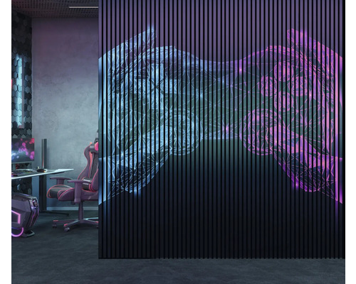 Salle de jeux moderne avec mur de panneaux acoustiques