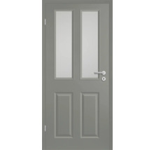 Porte intérieure grise avec deux inserts en verre et ferrures