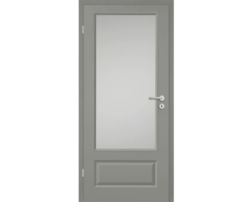 Porte intérieure grise avec insert en verre et garniture de poignée