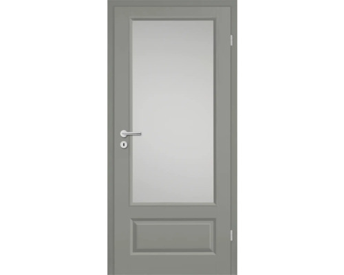 Graue Innentür mit Glaseinsatz und Drückergarnitur