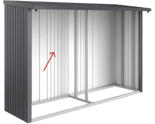 Rückwand biohort für Kaminholzunterstand WoodStock 300 dunkelgrau-metallic Metall Gerätehaus im Bauzustand