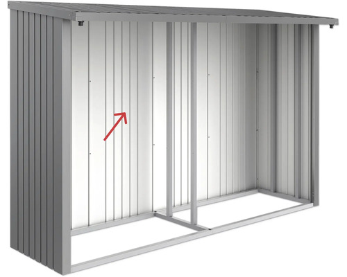 Rückwand biohort für Kaminholzunterstand WoodStock 300 quarzgrau-metallic Metallgerätehaus im Aufbau