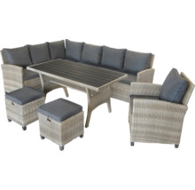 Gartenmöbelset mit Tisch, Ecksofa, Sessel und Hockern
