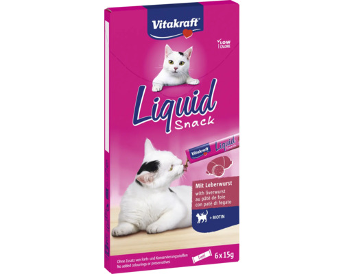 Vitakraft Katzensnack Cat Liquid Leberwurst & Biotin 6 Stück Vitakraft Liquid Snack Katzenfutter mit Leberwurst, 6 mal 15 Gramm