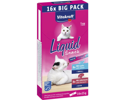 En-cas pour chats Vitakraft Cat Liquid foie & saumon 16 pièces Vitakraft Liquid Snack pour chats, paquet de 16