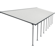 Terrassenüberdachung mit grauen Trägern und weißem Dach