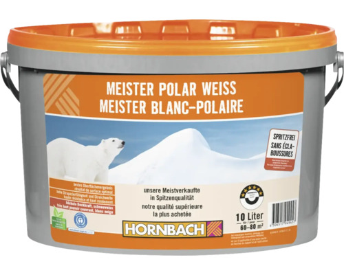 Peinture murale Meister blanc polaire sans conservateurs 10 l Seau de peinture d''intérieur Meister Polar Weiss, 10 litres