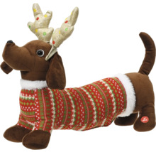 Teckel en peluche avec bois et pull