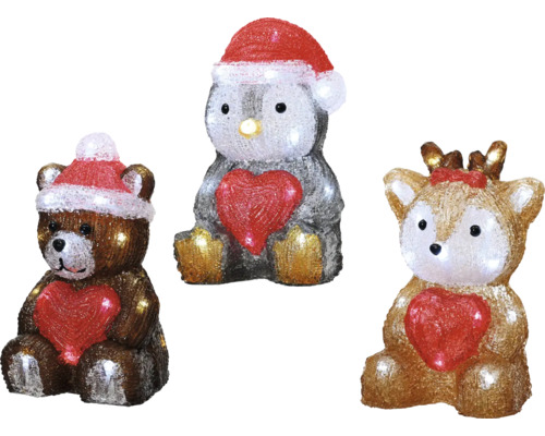 Figurines de Noël décoratives : ours, pingouin et renne avec cœur