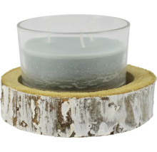 Bougie dans un verre avec support en bois de bouleau