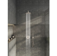 Dusche mit Duschkopf, Armatur und Handbrause in einem Badezimmer