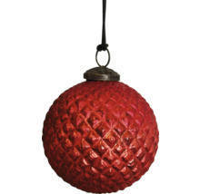 Boule de Noël rouge avec motif en losange et suspension