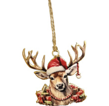 Weihnachtsbaumschmuck Hirsch mit Weihnachtsmütze und Geschenken