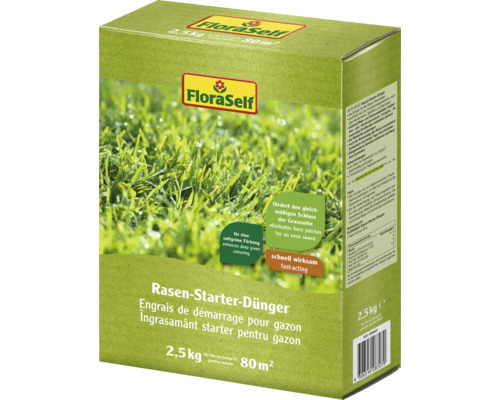 Engrais de démarrage pour pelouse FloraSelf 2,5 kg / 80 m² FloraSelf Engrais de démarrage pour gazon, paquet de 2,5 kg
