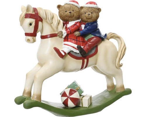 Dekoratives Schaukelpferd mit Teddybären und Geschenken