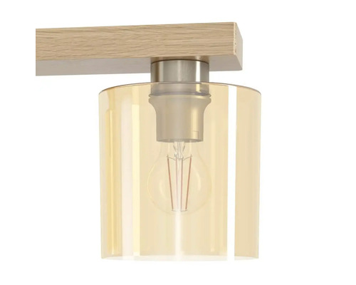 Deckenleuchte mit Lampenschirm aus Glas und Holz