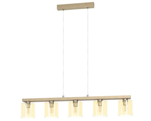 Hängelampe mit fünf Leuchten und Holzdetails