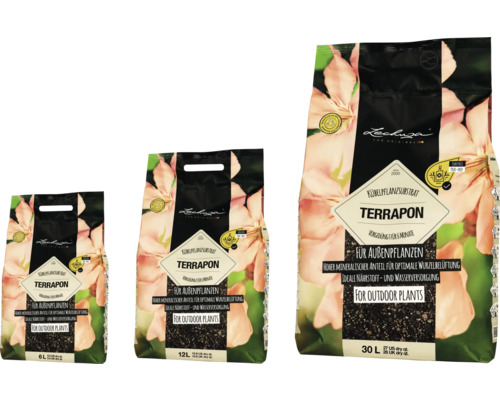 Trois sacs de substrat pour plantes en pot Lechuza Terrapon pour plantes d''extérieur de différentes tailles