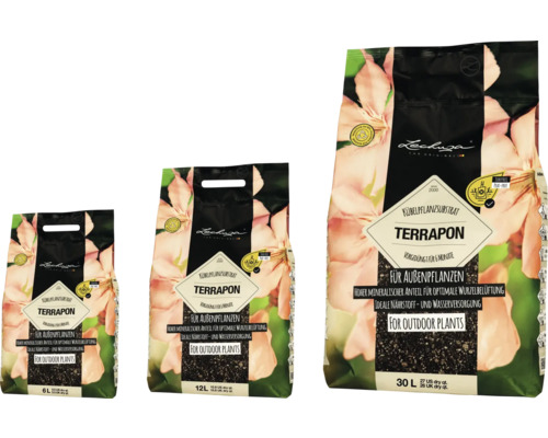 Trois emballages de substrat de plantation Lechuza Terrapon pour plantes d''extérieur de différentes tailles