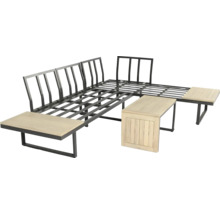 Gartenlounge-Set mit Metallrahmen und Holztischen