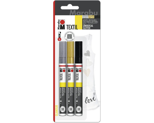 Marabu Textilstifte Universal Glitter, Dreierset