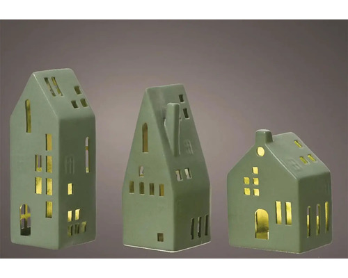 Bougeoir maison en grès verte sélection de motifs aléatoire Trois maisons décoratives en céramique