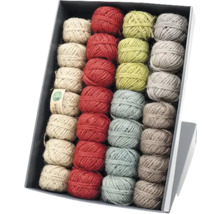 Boîte de différentes ficelles de jute colorées