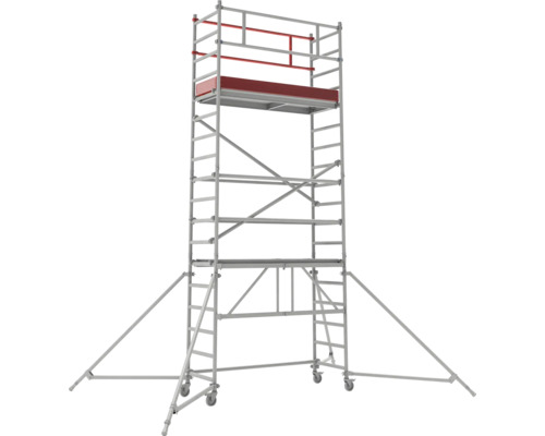 échafaudage roulant en métal avec roulettes et pieds de support