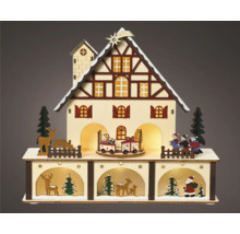 Weihnachtspyramide mit Haus, Figuren und Beleuchtung